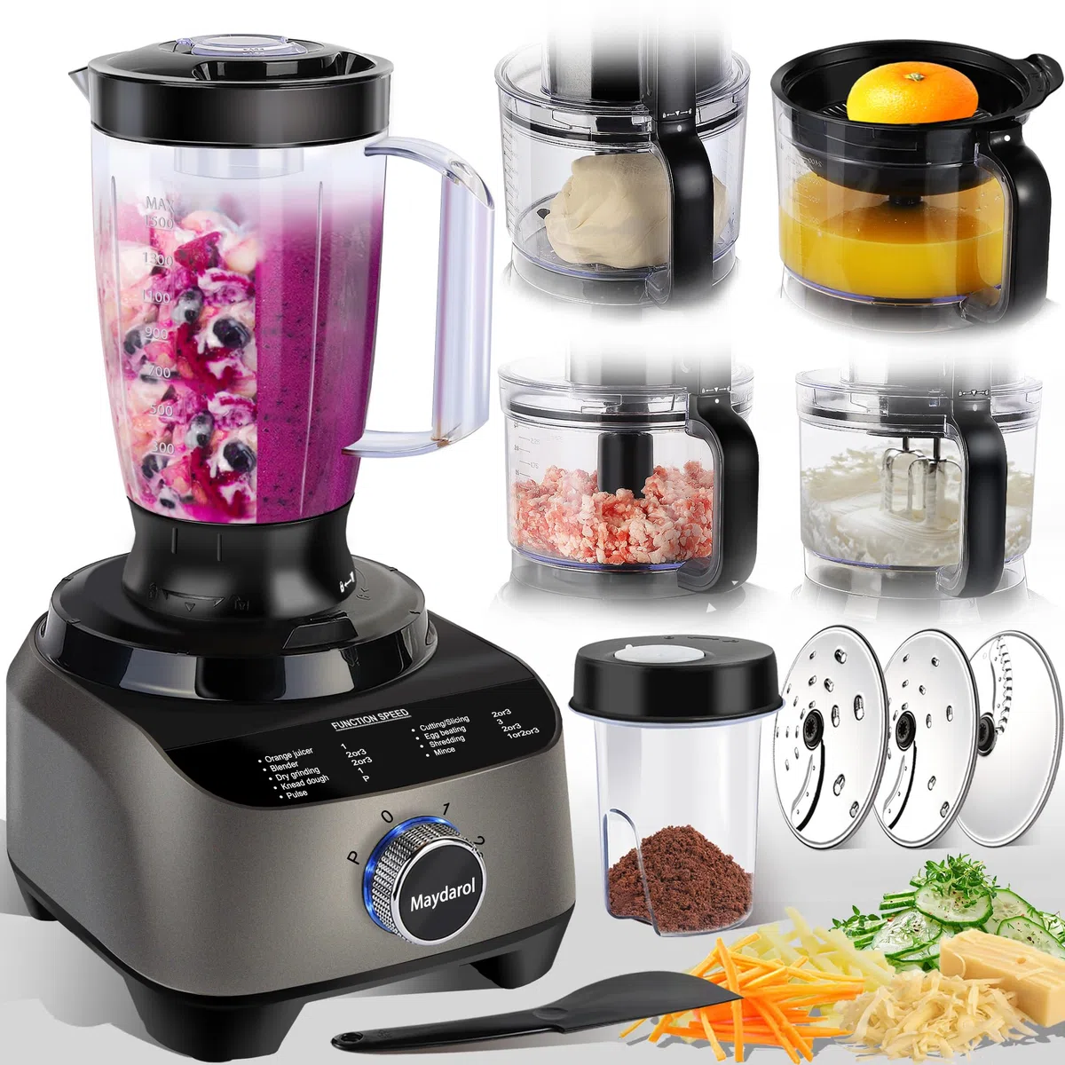 Mezclador de 14 tazas y procesador de alimentos combinado para cocina, procesador de alimentos grande para cortar, mezclar, picar, cortar, triturar, picar, picar, picar, purés y masa, fácil de operar