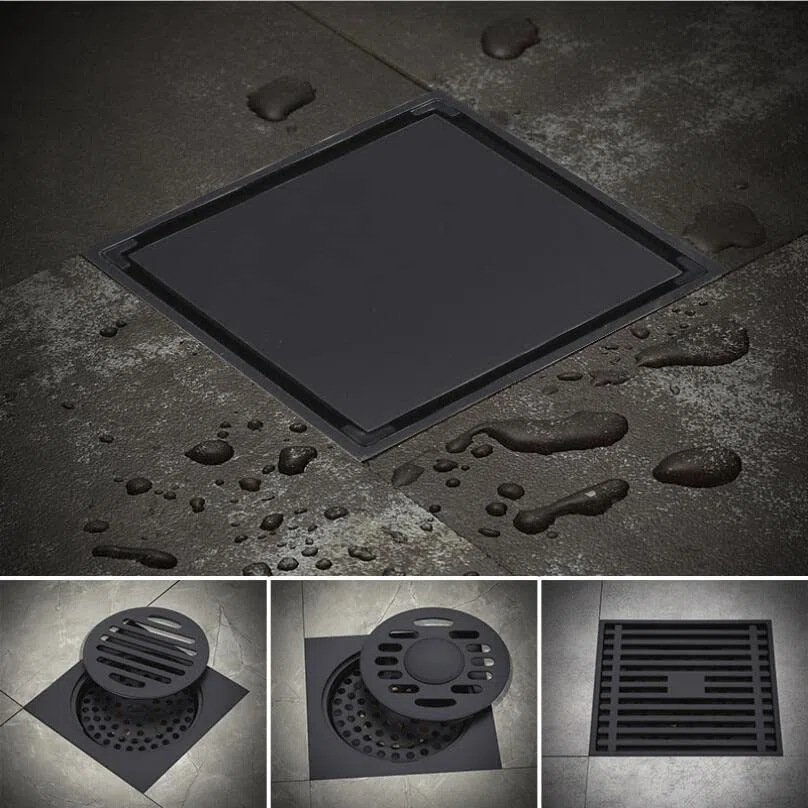 Filtro Ducha Pelos Desagüe de suelo desodorante de estilo europeo de latón negro, rejillas de gran desplazamiento Invisible lavadora de baño residuos de suelo Colador de Fregadero de Cocina ( Color :