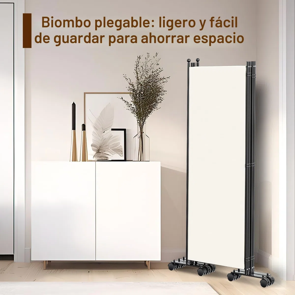 Ikodm Biombo para exterior con ruedas, 3 piezas, 263 x 181 cm, resistente a la intemperie, para exterior y oficina, color beige