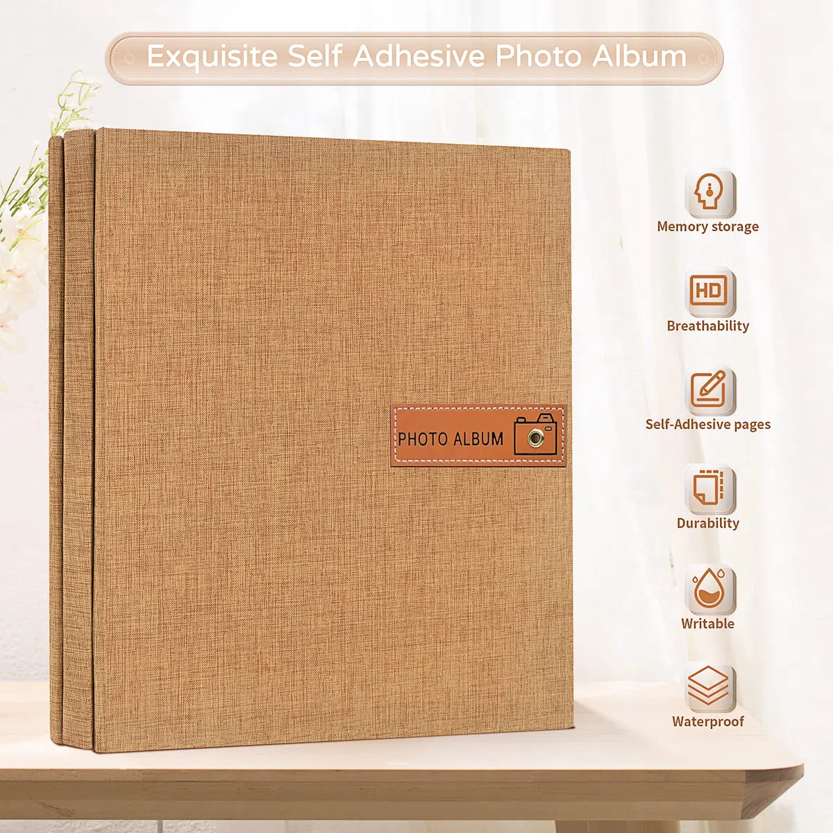 Popotop Álbum de fotos grande autoadhesivo de 4 x 6, 5 x 7, 8 x 10 pulgadas, álbum de fotos, regalo para mamá, familia, bebé y boda, con bolígrafo de metal y tablero de plástico