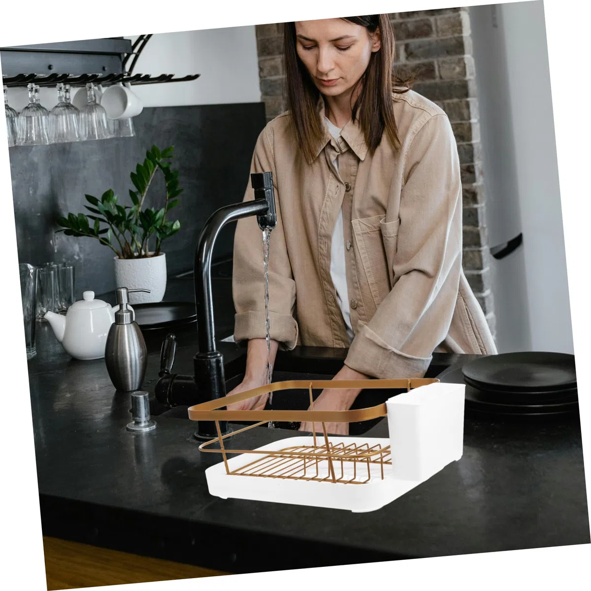 Escurreplatos De Encimera Metálico Dorado 45x30 Cm Acero Inoxidable Soporte Para Platos y Cuencos Multifuncional Cocina Hogar Capacidad Para 9 Platos y 12 Cuencos