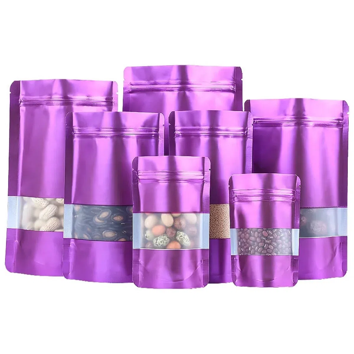 bolsas para chuches 100PCS Stand Up Matte Aluminum Foil Window Ziplock Bag Resealable Snack Beads Cereals Spice Sugar Candy Tea Storage Pouches(Matte purple,16x24x4cm)