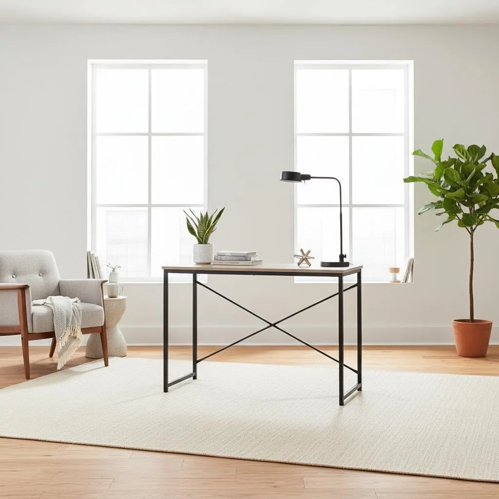 MOBLEKIT | Mesa Auxiliar Metal y Madera Negra 100x40x72 cm, Escritorio Auxiliar con Estructura Negra, Mesa Rectangular para Oficina, Salón o Dormitorio, Mueble Funcional y Estable para Hogar Moderno