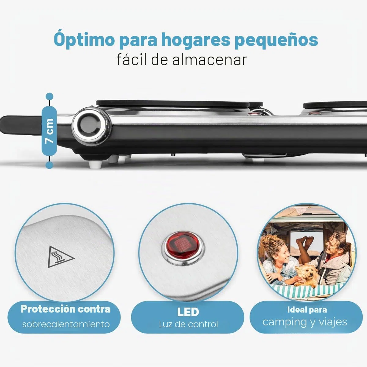 Bomann DKP 5033 S CB de acero inoxidable, placa de cocción doble/2 termostatos regulables continuos/2500 W