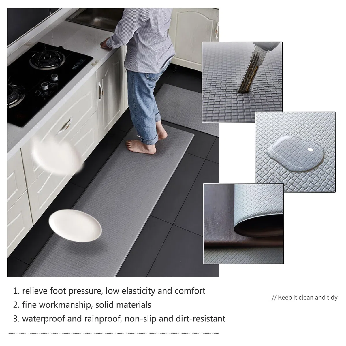 Alfombrilla de Cocina, Alfombra Antifatiga, Felpudos para Felpudos, Tapete De Cocina, Alfombras Cocina Lavable, PVC Impermeable y Resistente al Aceite (Rojo,45 x 150cm)