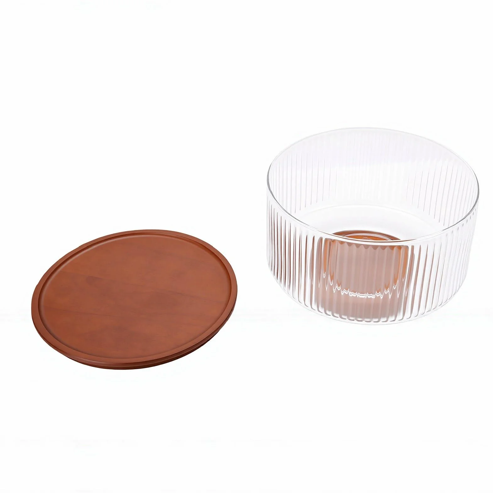 Juego de Ensaladera de Vidrio, Base y Tapa de Madera, Tazón Grande para Mezclar para Servir de 5,7 L, Frutero de Vidrio Transparente para Reuniones Familiares, Fiestas, Mesa de Cena (Medio)