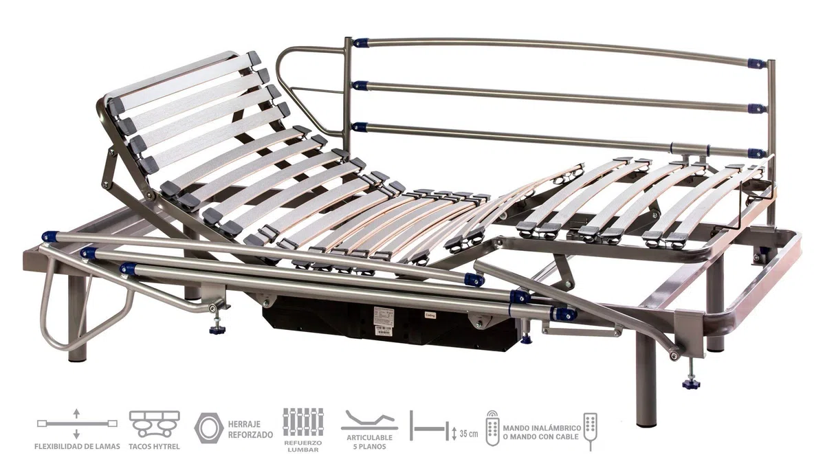 ekamia - ERIS Cama Articulada Eléctrica + Barandillas - 90cm x 190cm, Mando inalámbrico