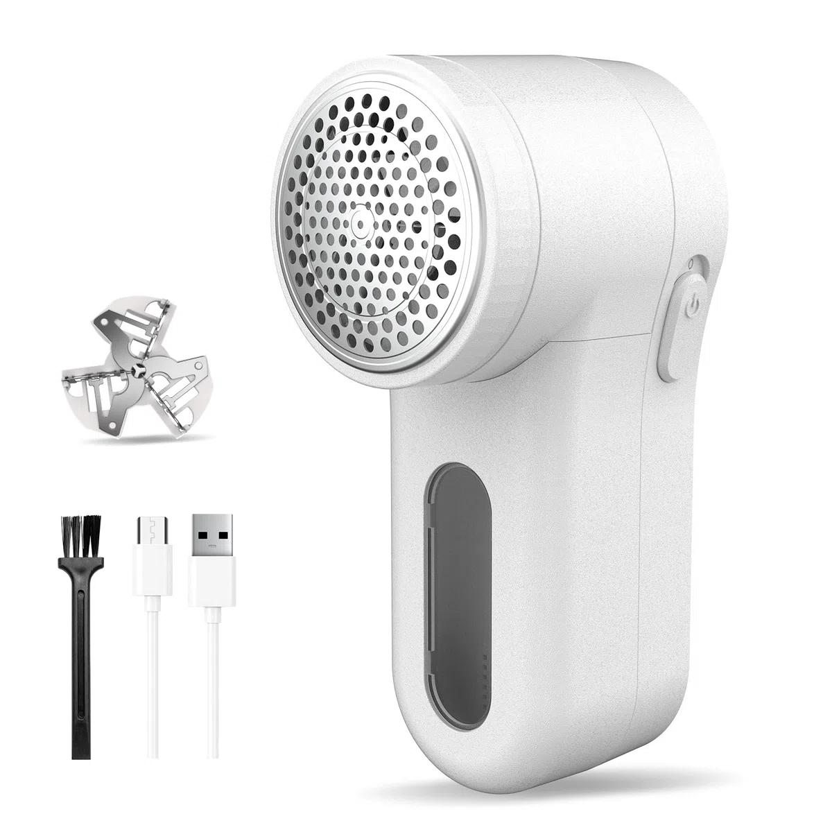 Afeitadora de tela, removedor de pelusas recargable, desfuzzer eléctrico portátil para suéter, pantalla LED digital para quitar bolitas para ropa, muebles, suéteres, (blanco con una cuchilla de