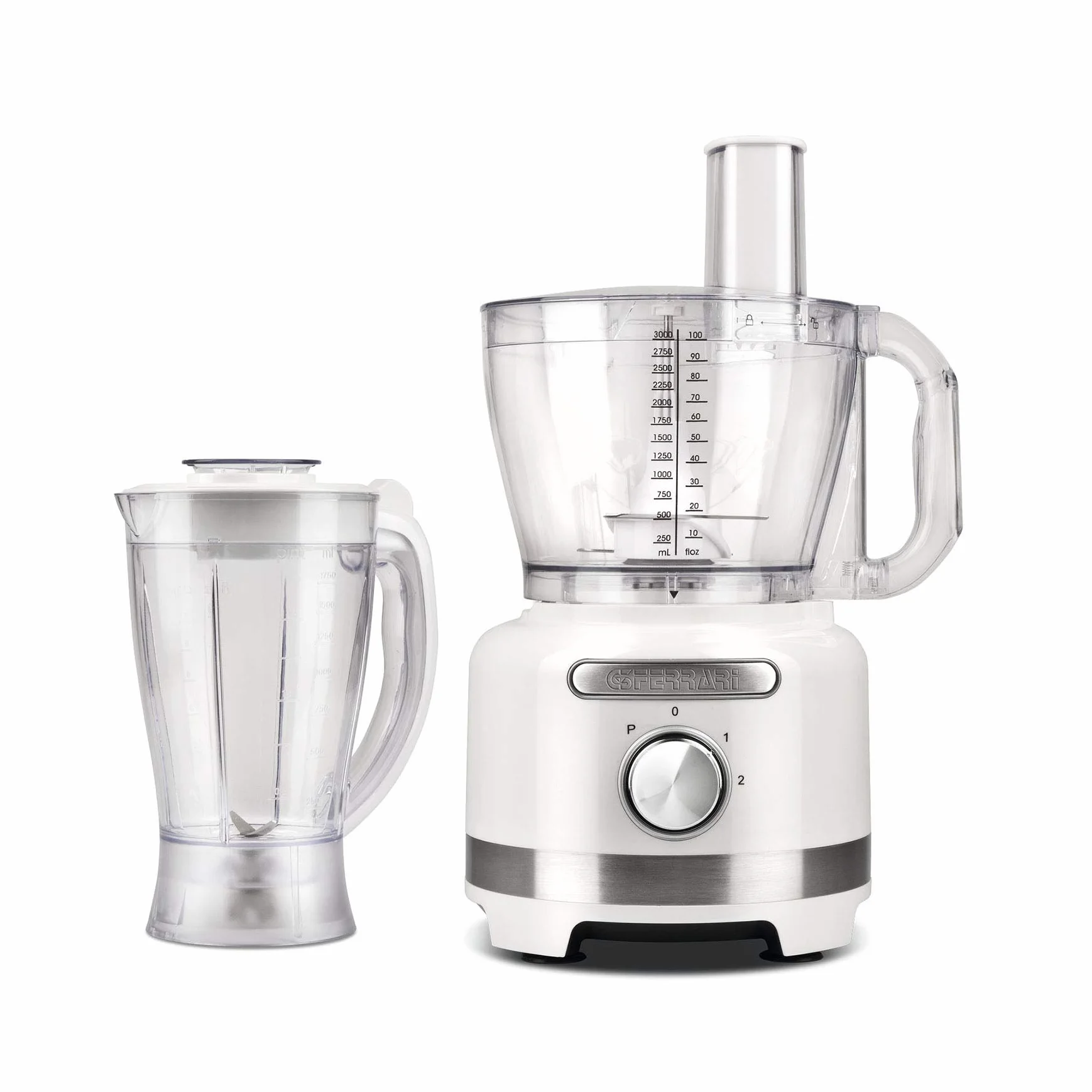 G3 Ferrari G20099 Mixatutto Procesador de alimentos, Robot de cocina 1000 W, Cuenco de 3 Litros, 2 velocidades, Batidora de 1,5 Litros incluida, 3 discos reversibles Inox, Accesorios incluidos, Blanco