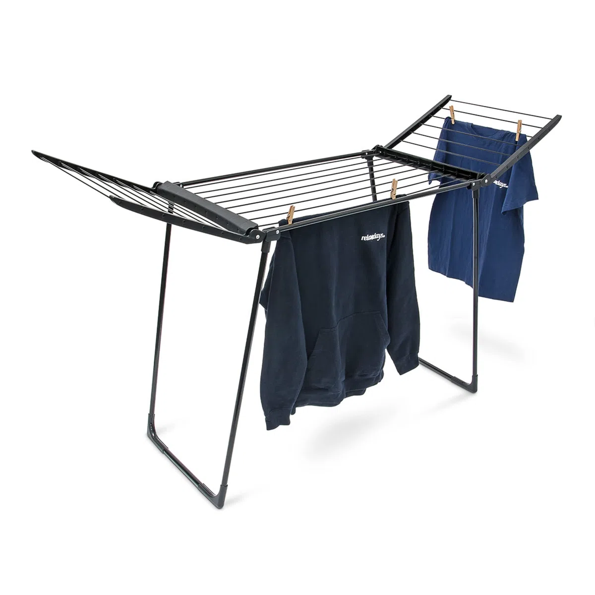 Relaxdays Tendedero Plegable, Soporte Secar Ropa, de Pie, 104x169x54,5 cm, Extensible, Longitud de Tendido: 13 m, Negro