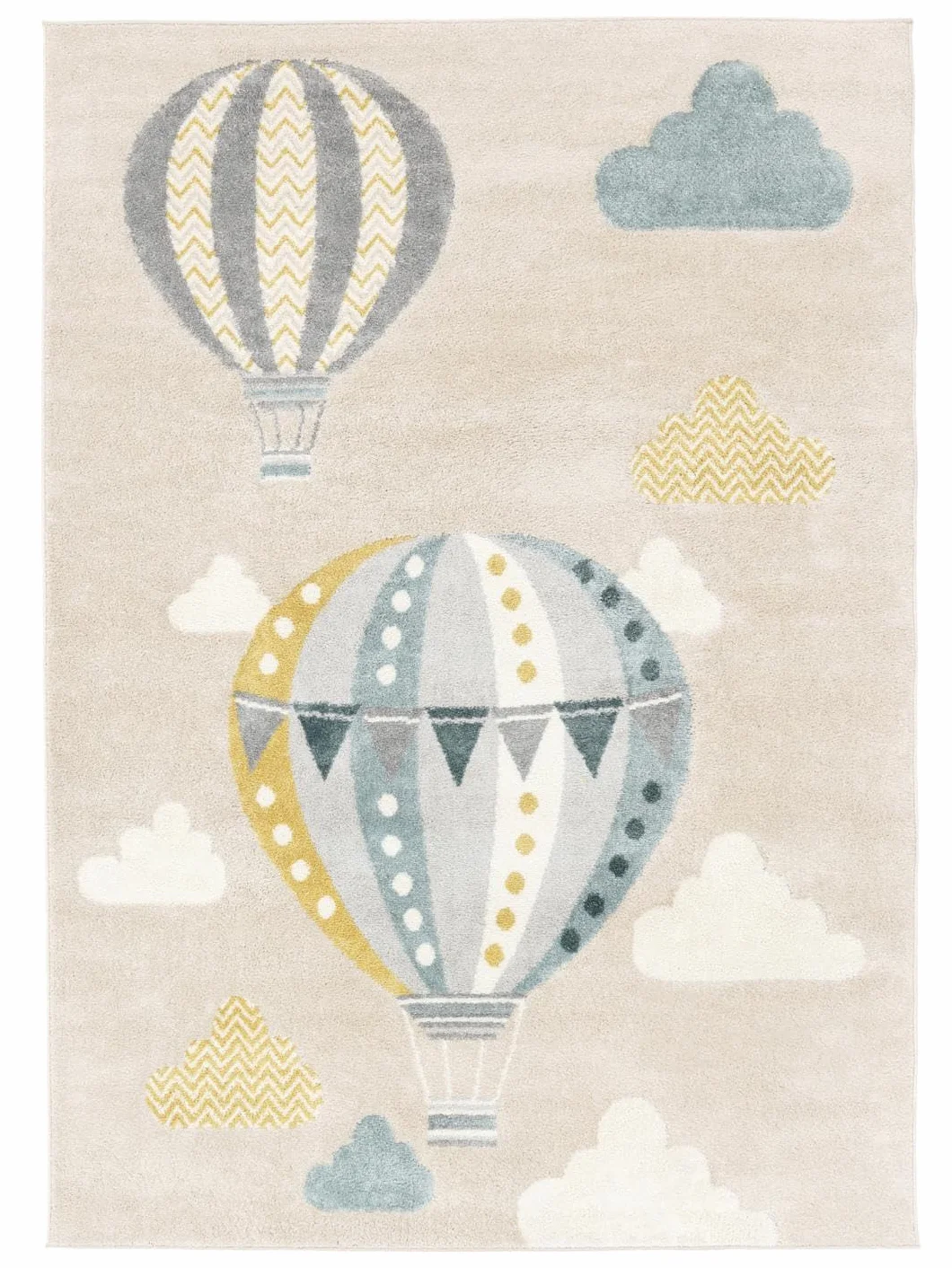 RugVista Balloon Ride, Alfombra Infantil, Modernas Niños, 140 x 200 cm, Rectangular, Pelo Medio, Cuarto del bebé, Limpieza en seco, Sin Productos químicos peligrosos, Beige/Azul