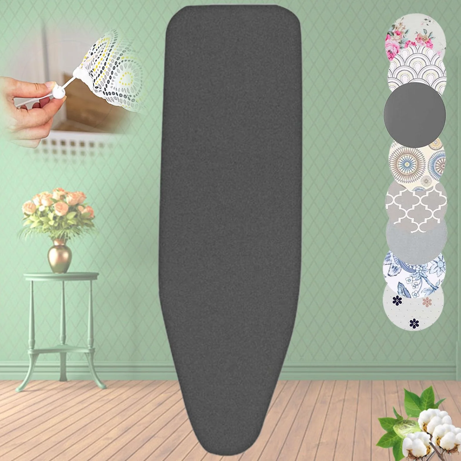 Funda para tabla de planchar duradera de 128 x 40 cm. Repuesto acolchado con cordón de tensión. Se adapta a mesas de hierro estándar. Color negro, duradero y duradero