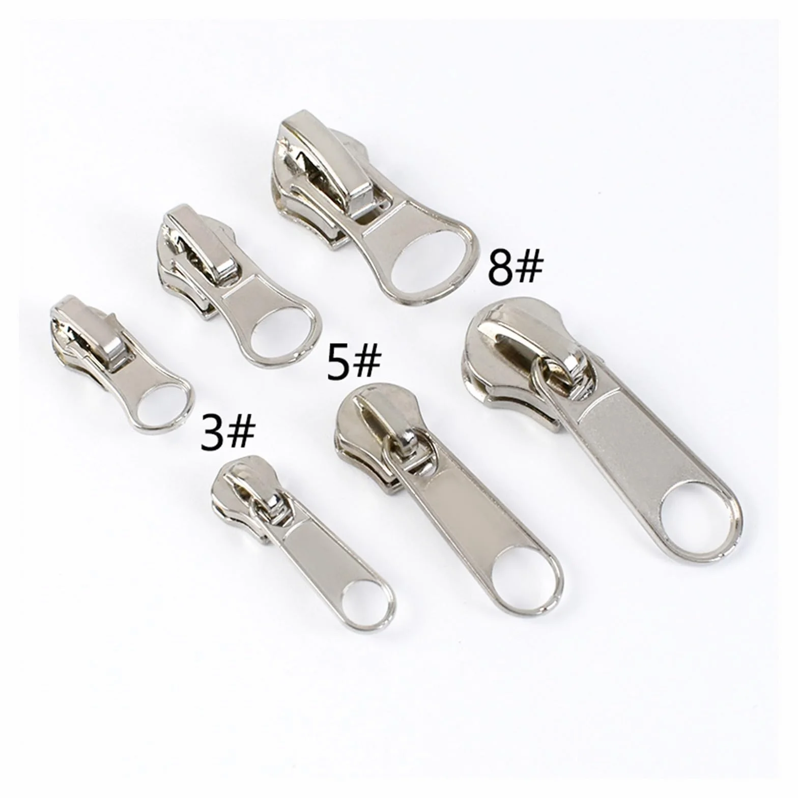 Tirones para deslizamientos de cremallera de metal Cremallera metálica de resina de nailon for chaqueta, vestido, equipaje, Kit de reparación de cabezal de cremallera metálica(KY378Silver,SLIDERFORMET