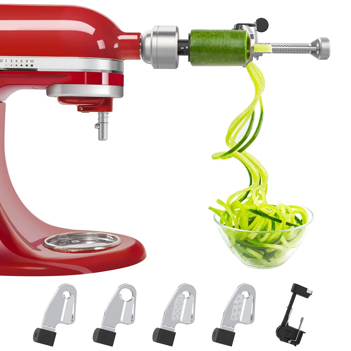 Accesorio en espiral compatible con batidora de pie KitchenAid, viene con pelar, núcleo y rebanada, no accesorio en espiral de la marca KitchenAid (5 cuchillas)