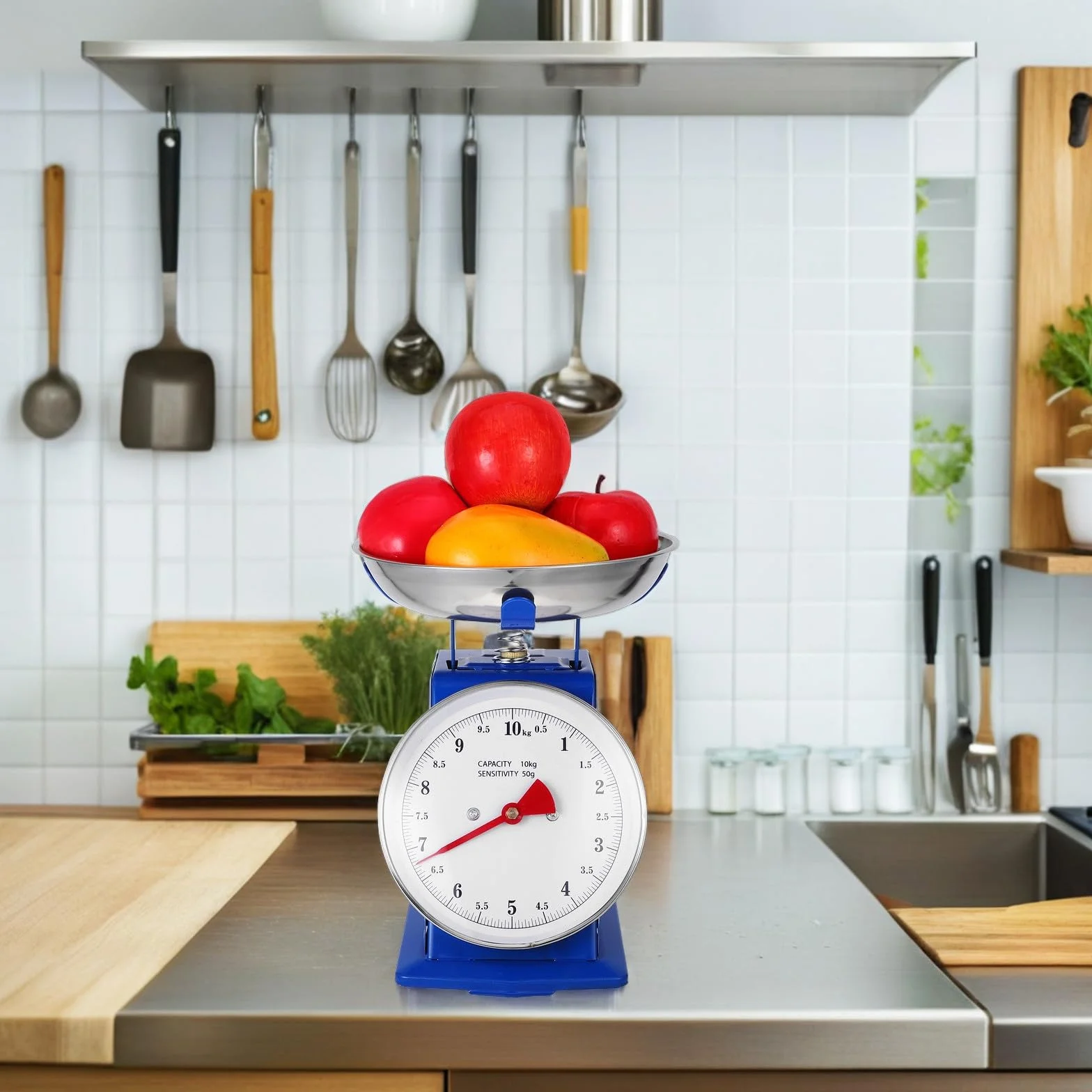 10kg Báscula de Cocina Mecánica Vintage con Plato de Acero Inoxidable Desmontable para Pesar Pan Granos Preparar Alimentos sin Electricidad