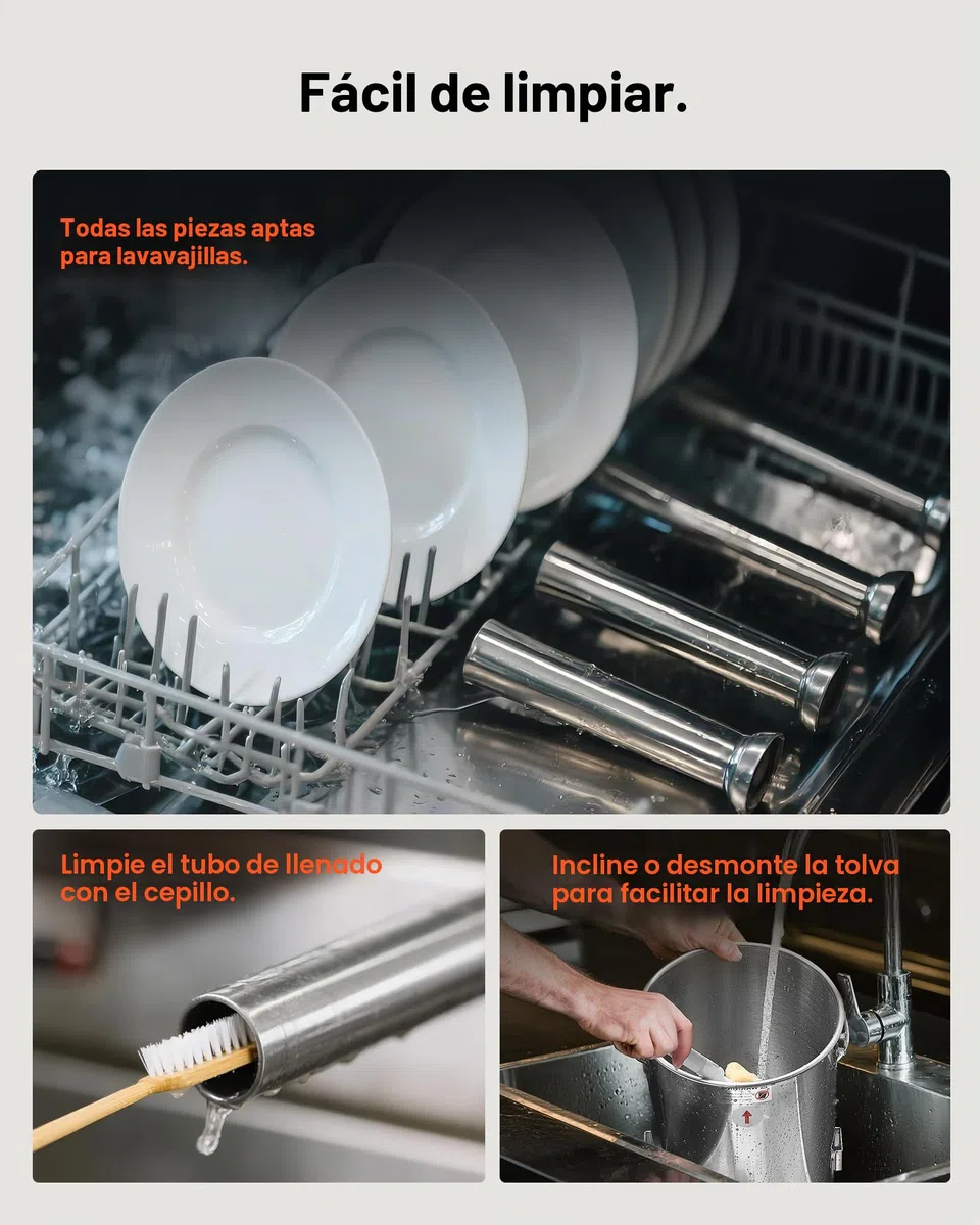 VEVOR Embutidora Manual de Salchichas de 5 L, Máquina de Llenado Vertical de Carne con 2 Velocidades de Rápida/Lenta, Acero Inoxidable Resistente, con 5 Tubos de Embutido, 490 x 300 x 660 mm