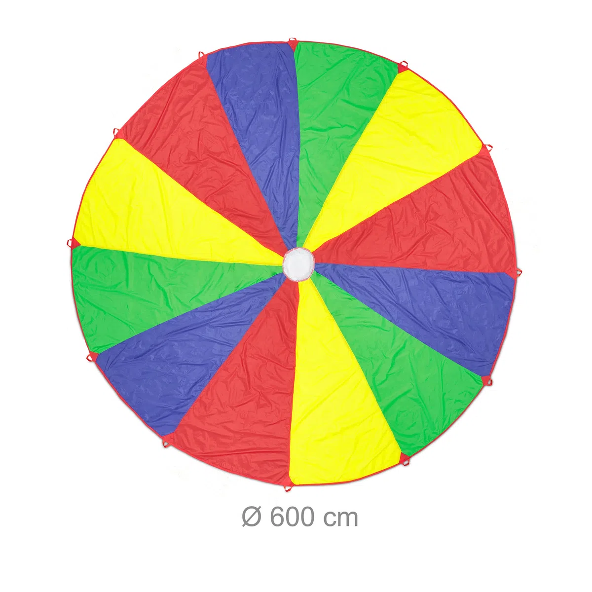 Relaxdays Juego de Paracaídas para Niños, Ø 6 m, 12 Asas, Tela Arcoíris Redonda para Saltar, para Exteriores, Multicolor