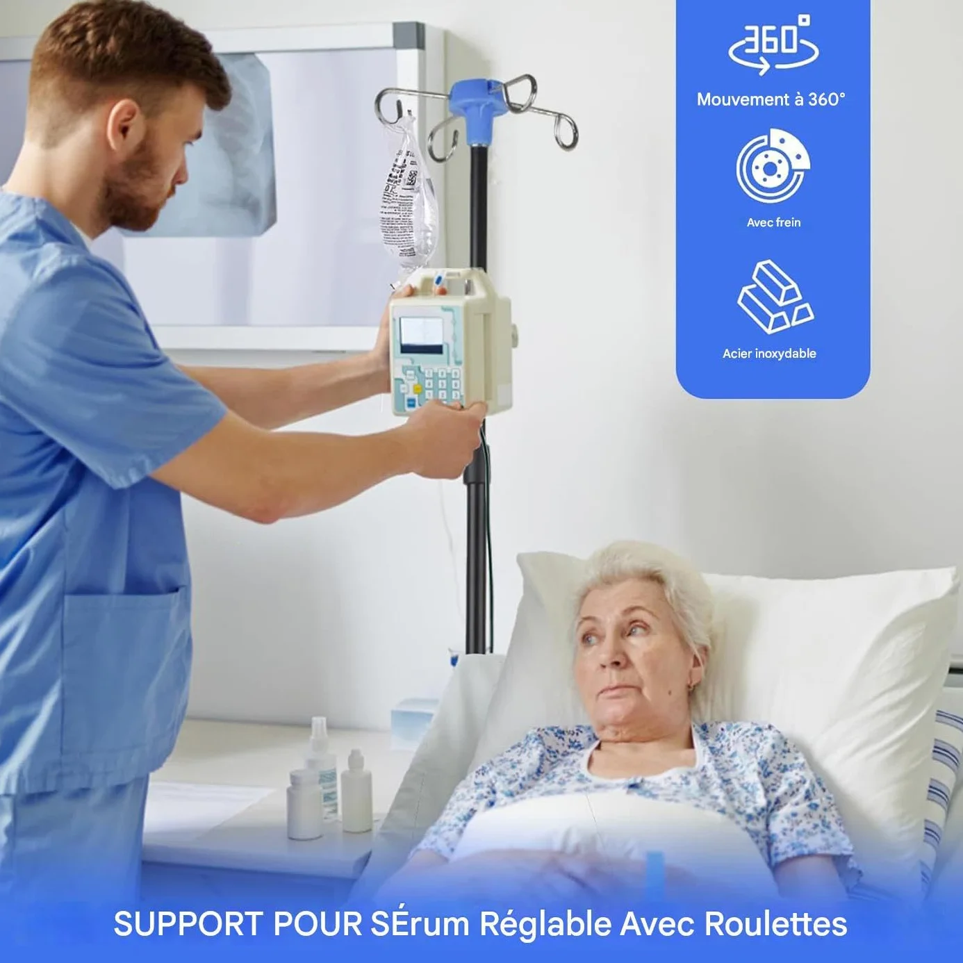 Pie de portátil Equipo de Cama de Enfermería con Ruedas | Soporte IV De Cabecera Con Gancho Para Botella Para Hogar Cama Viaje Exterior Interior Cuidado Diario Paciente Ancianos