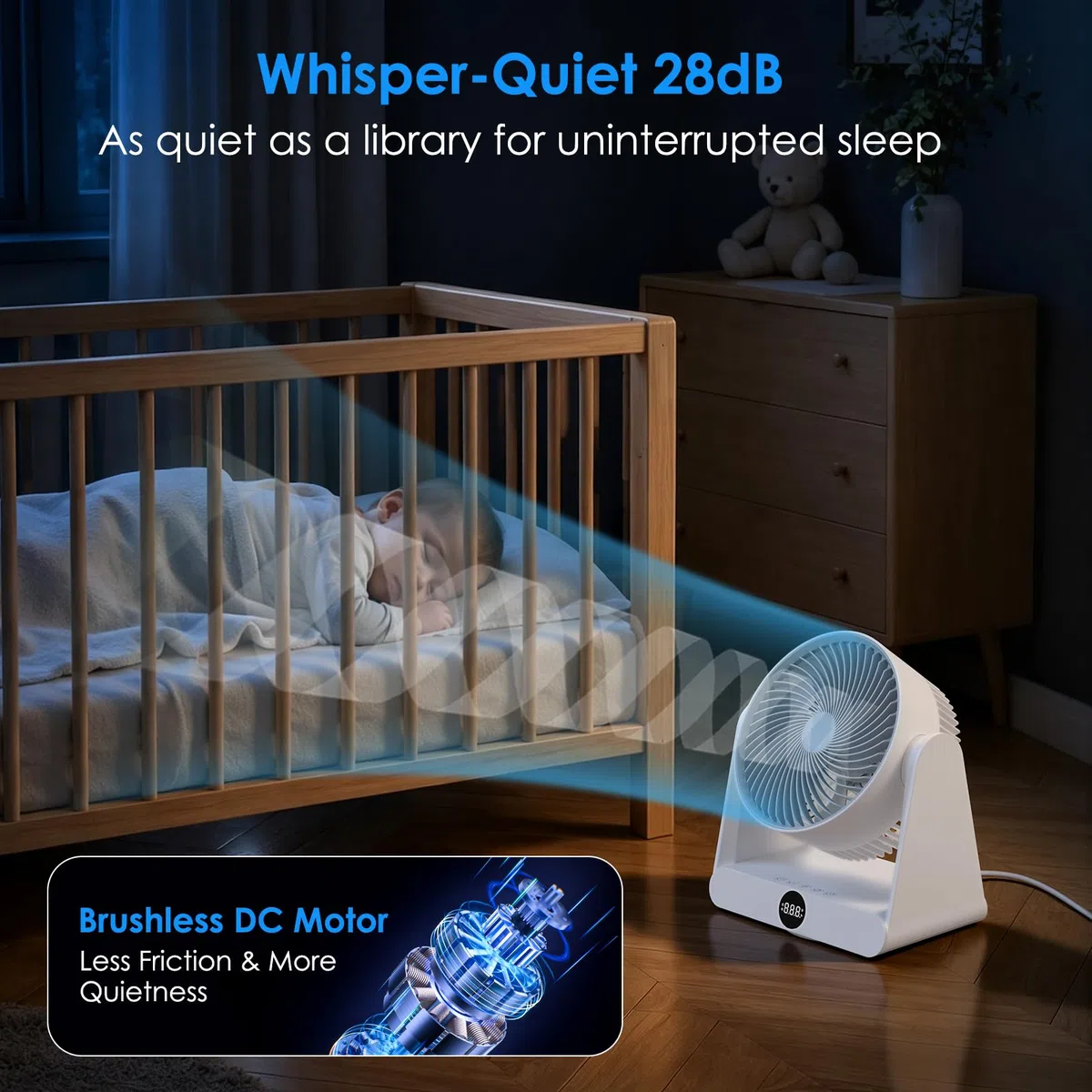 Ventilador de Mesa Silencioso de 12 Velocidades con Mando,Ventilador Pequeño Portatil con Oscilación Automática 90º+90º, Temporizador 12H,Alcance de hasta 10M para Oficina, Dormitorio, 30 m²