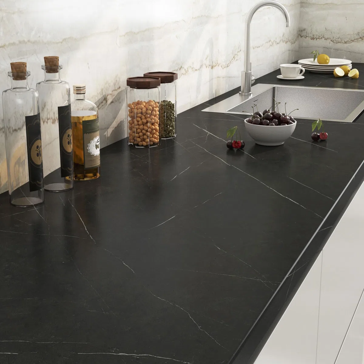 Stickyart Papel Adhesivo para Muebles Mármol Negro 90cm x 400cm Papel Pintado Autoadhesivo para Parede Extraíble Vinilo Encimera Cocina Solución Decorativa Moderna Vinilo Adhesivo Baño Impermeable