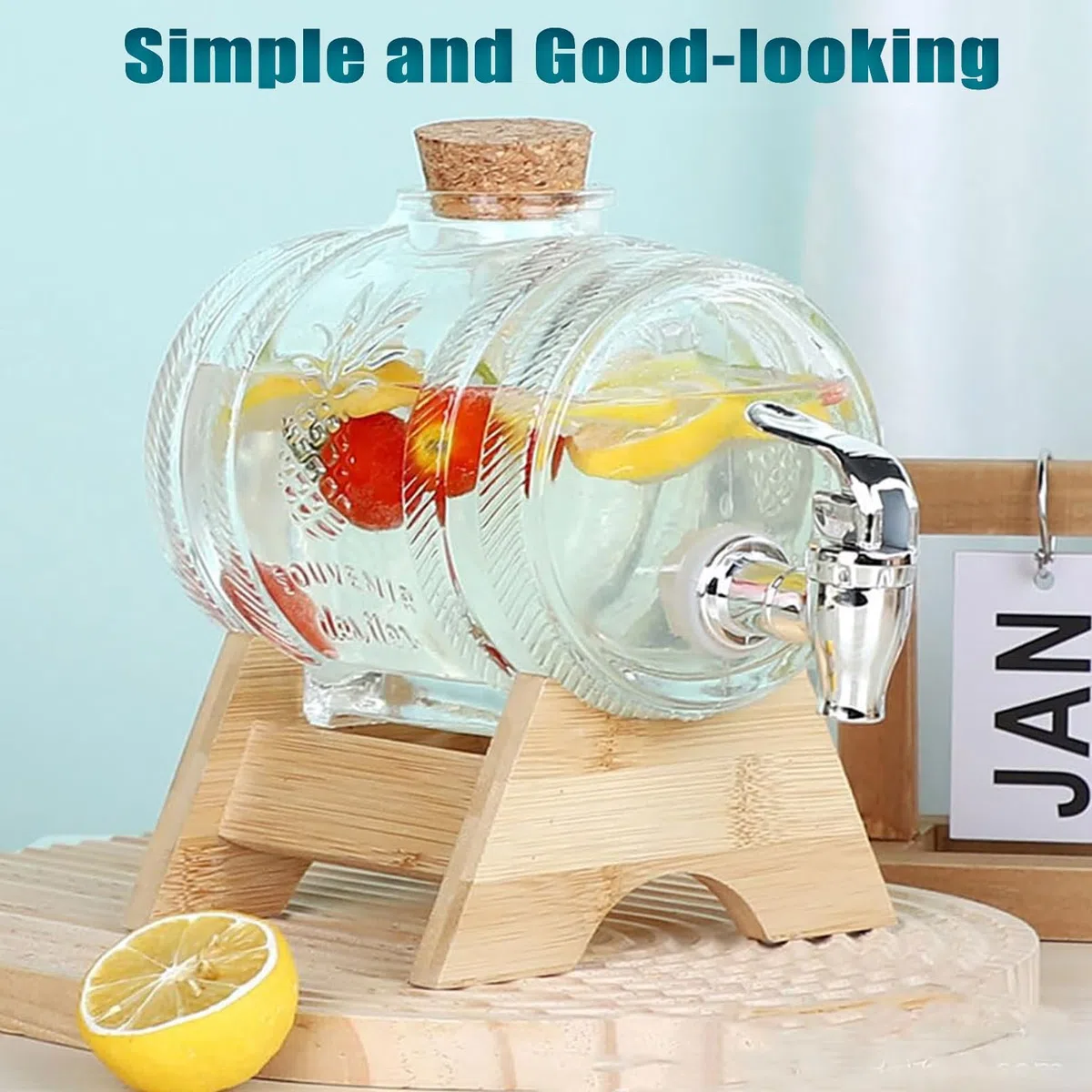 Dispensador de agua de 5 litros con grifo, sin BPA, a prueba de fugas, dispensador de bebidas de madera para oficina, camping, zumos y bebidas frías, perfecto para fiestas y eventos