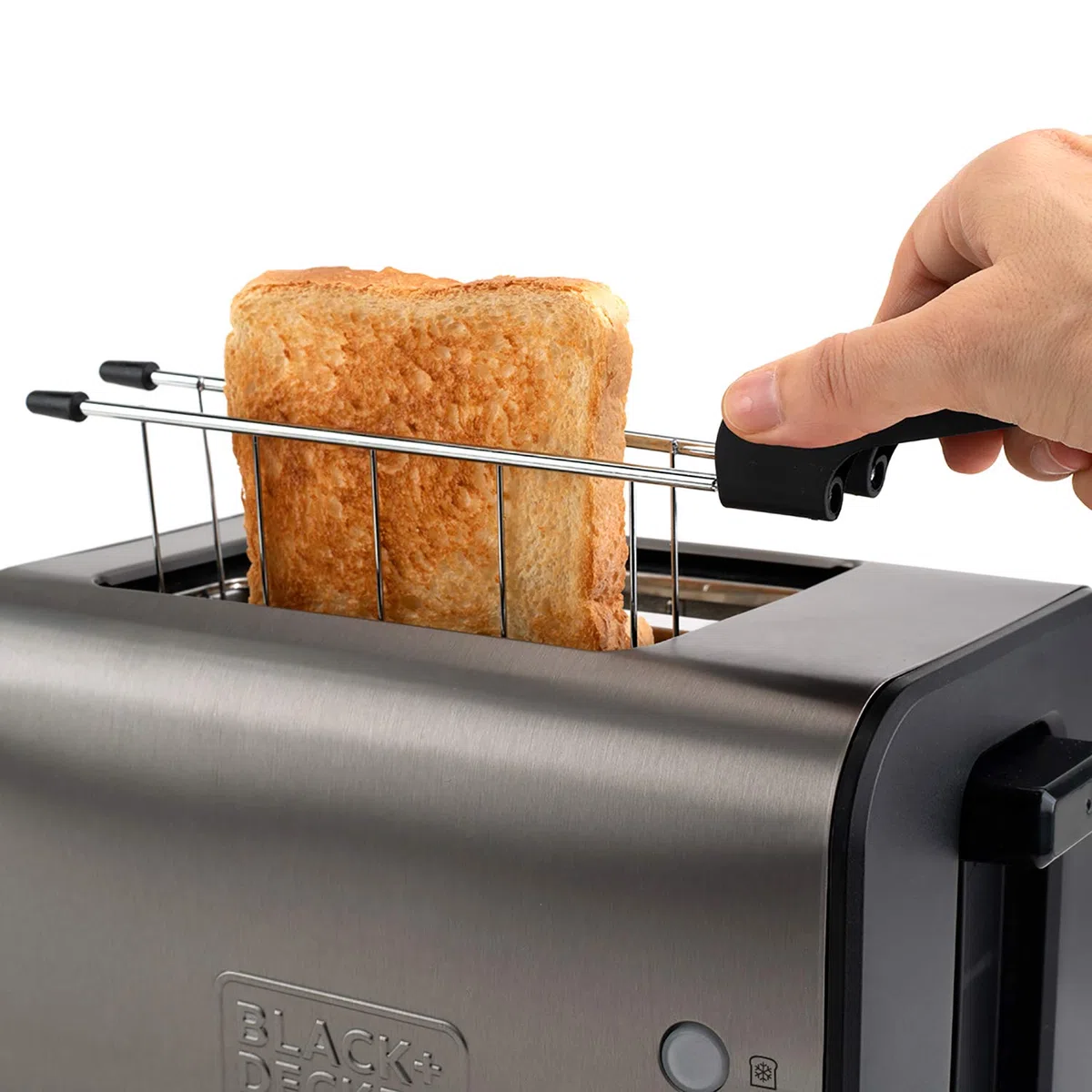 Tostadora Black+Decker con 2 ranuras extra anchas y con accesorio para sandwitch. 900W. Inox