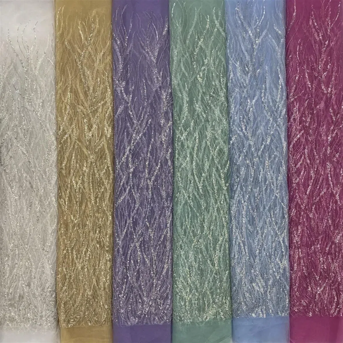 5 Yards Embroidered Tulle Lace Fabric | Tube Lace With Silver Beads 3cm Sequins Multicolor For Sewing(Light Blue)