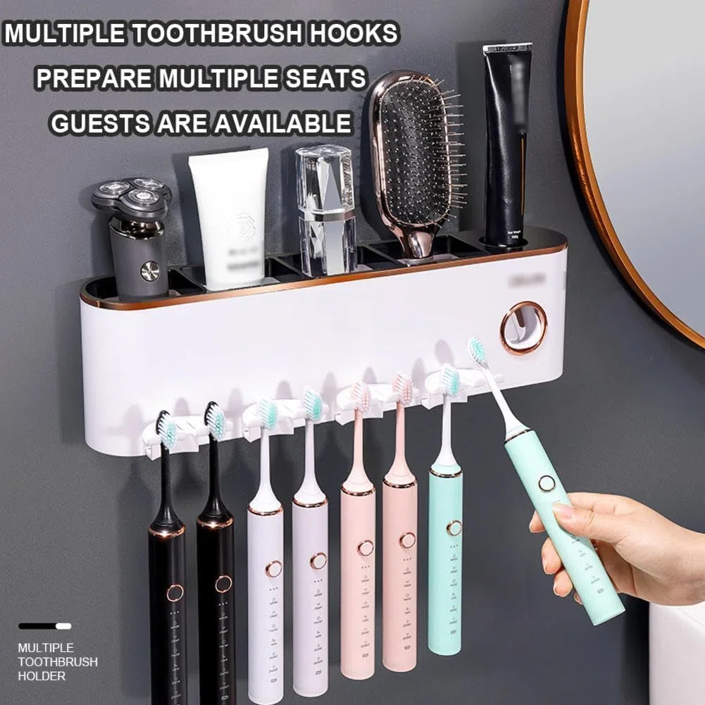 Soporte para cepillo de dientes montado en la pared, organizador de baño para cepillos de dientes 2/3/4 y pasta de dientes, estante de almacenamiento para accesorios de maquillaje del hogar, estantes