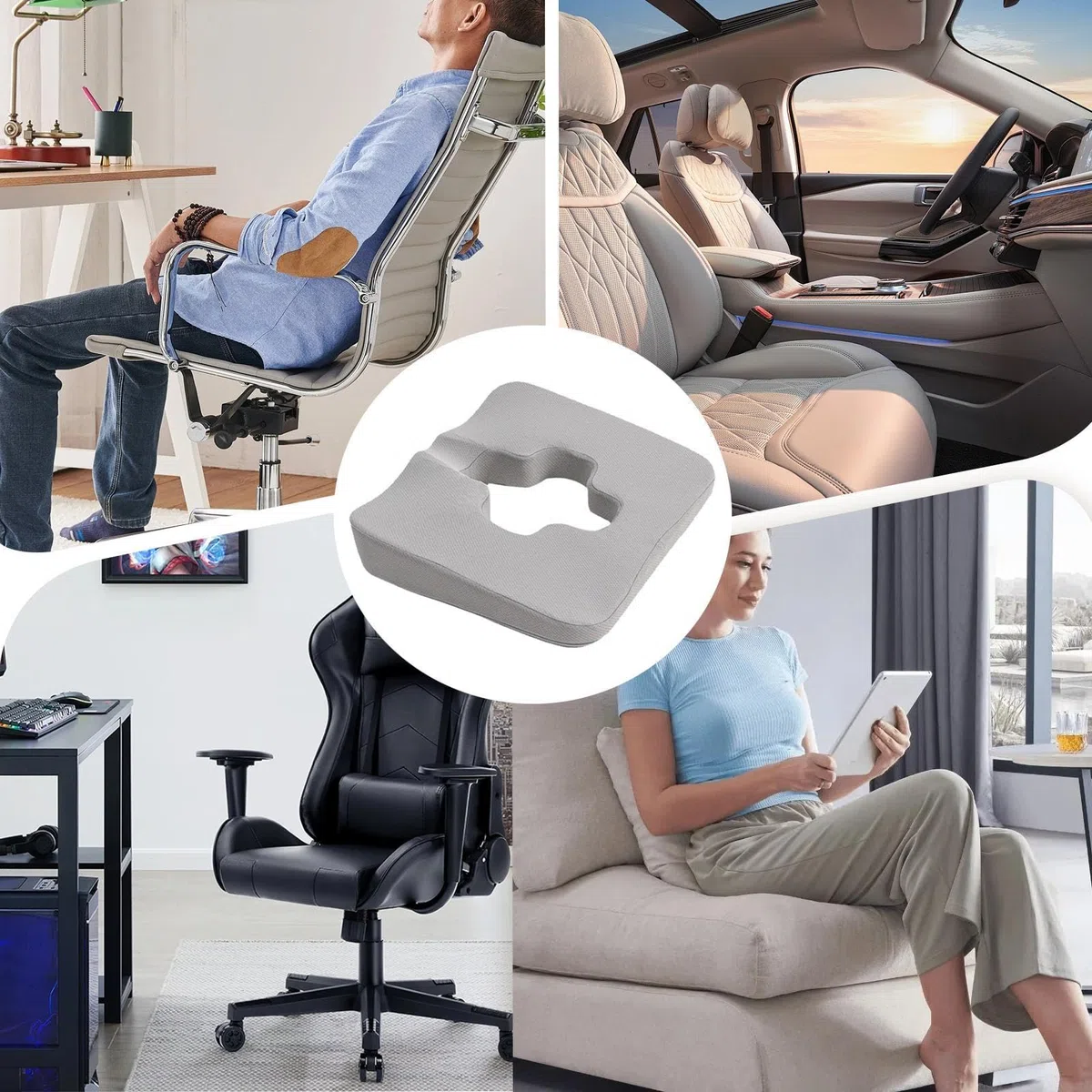 Cojín de asiento de espuma para automóvil, cojín de asiento de silla de | Almohadilla ergonómica larga para mujeres, hombres, adolescentes, s