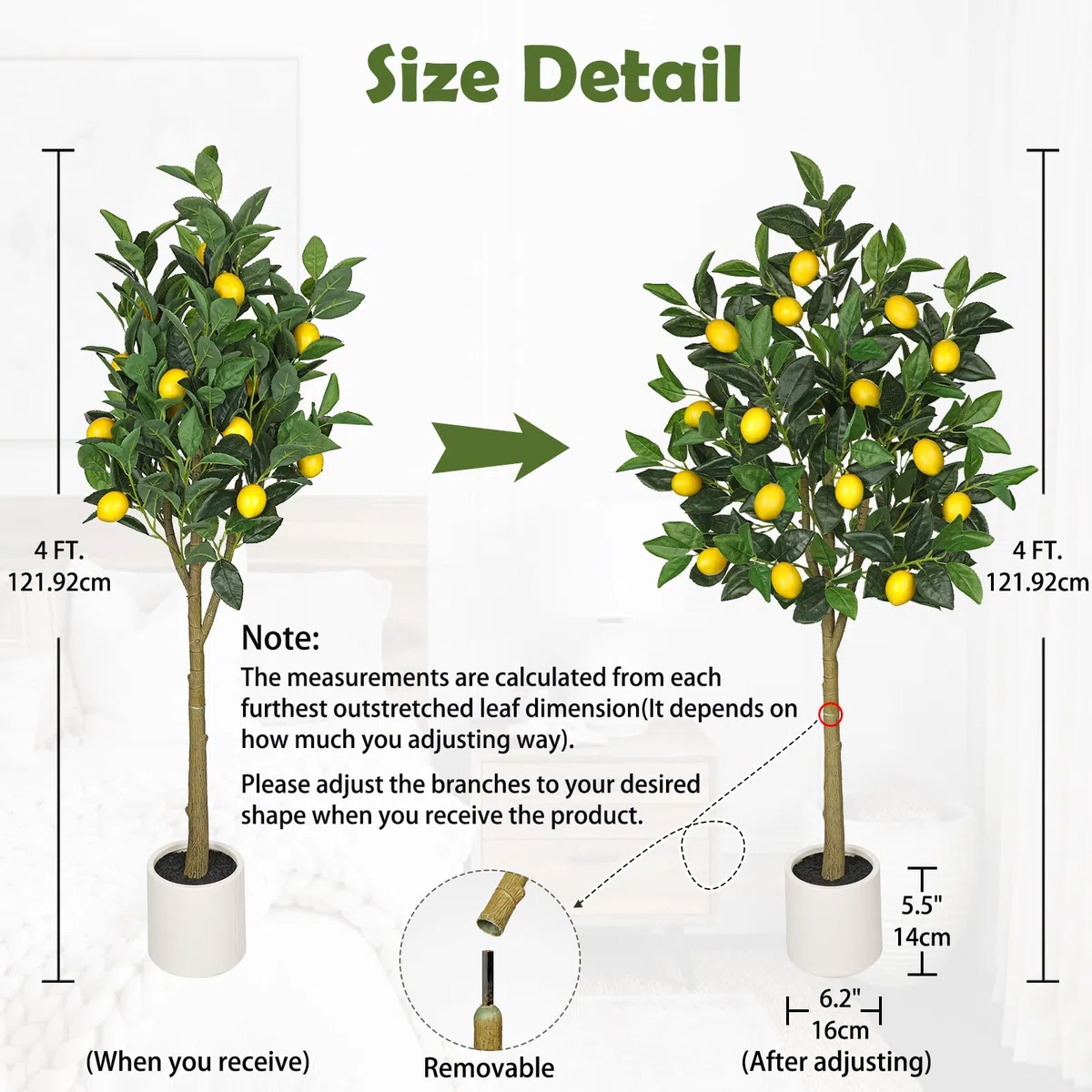 Oairse Planta artificial grande de limonero de 120 cm, planta artificial, decoración de interiores, planta artificial como real en maceta para decoración de mesa, oficina, baño, dormitorio, salón