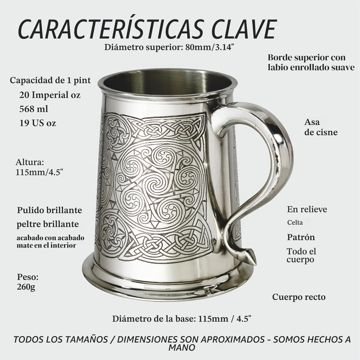Wentworth Pewter Jarra de peltre con espirales celtas de 1 pt