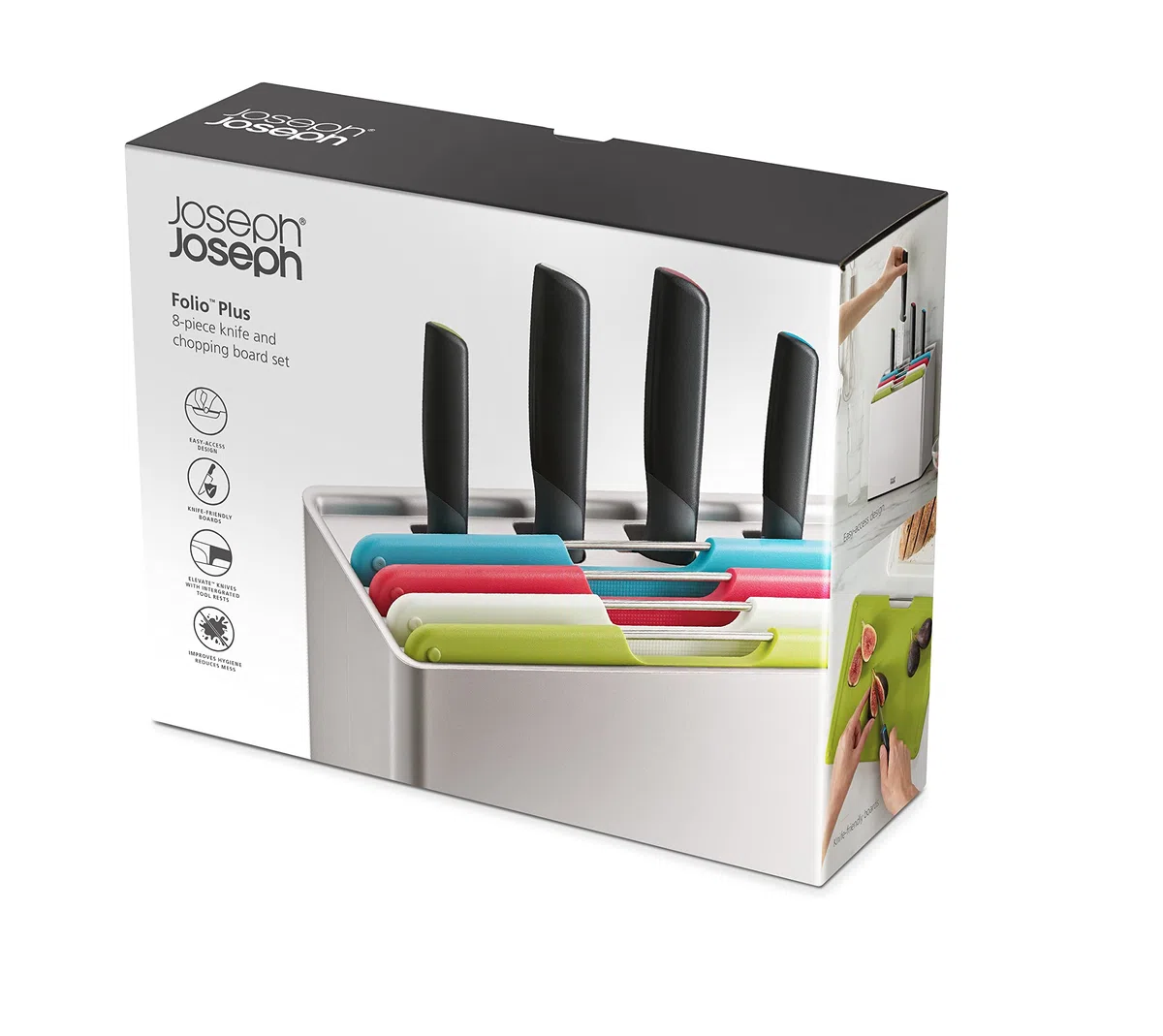 Joseph Joseph Juego de cuchillos y tablas de cortar (8 piezas), plata