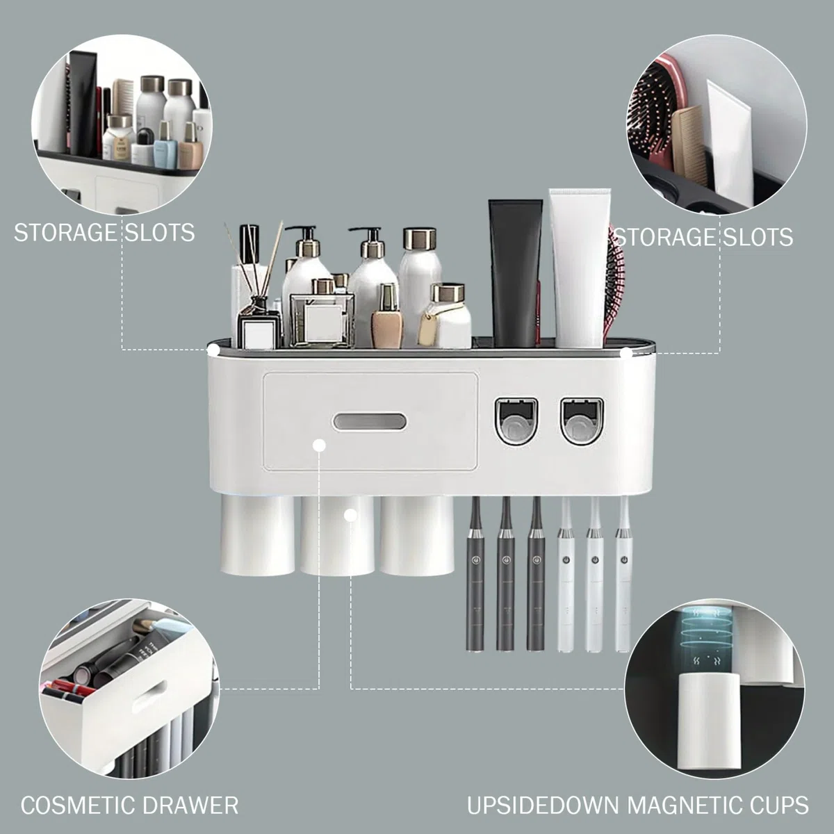 Soporte de Pared for cepillos de Dientes con dispensador automático de Pasta de Dientes, for organización del baño,