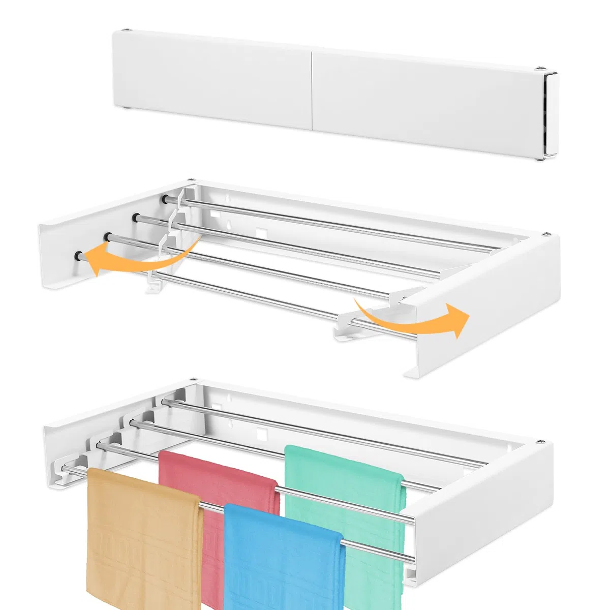 Tendedero Extensible de 50 x 25 x 7 cm, de Pared con 4 Barras con Juego de Montaje de Tornillos, tendedero de Acero Inoxidable, Puede Utilizarse con Barra de Toallas, Perchero para