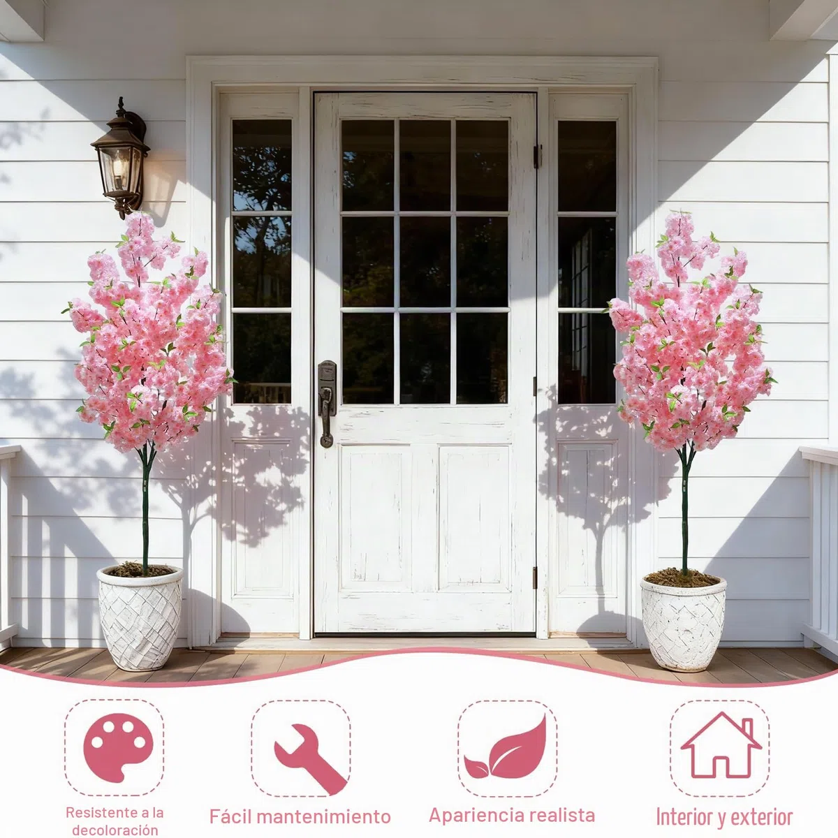 Árbol de cerezo artificial de 180 cm con flores rosa en maceta blanca, árbol de PVC y fibra textil para interior y exterior - Decoración para el hogar, oficina, bodas, fiestas | Árbol Sakura sin