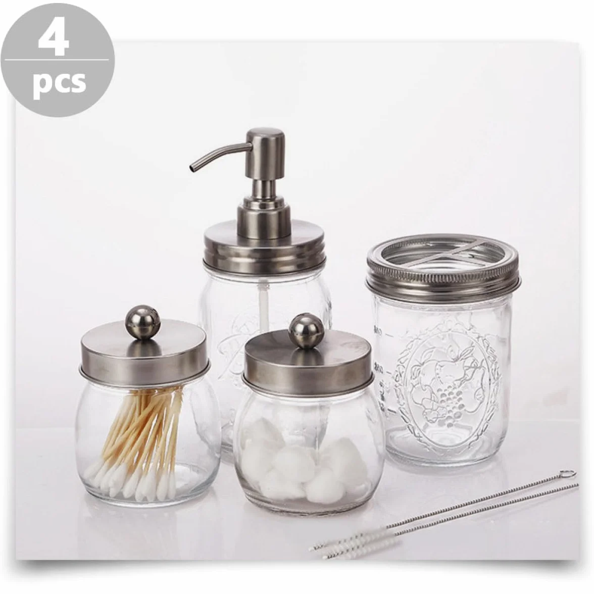 ULTECHNOVO Juego de Accesorios para Baño Set de 1 y Botella de Loción de Vidrio Plata Vaso para Cepillos de Dientes Adecuado para Uso Hogar y Baño