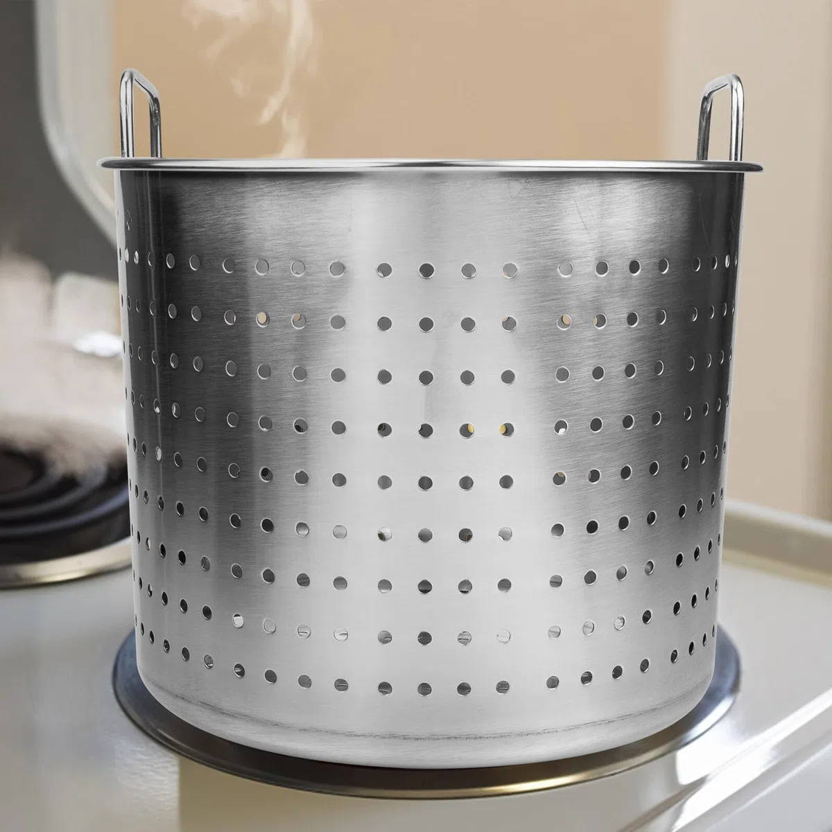BESTonZON Olla Multifunción de Acero Inoxidable Antiadherente, 28x28x23cm, Plata, Sin Tapa, Para Cocina Multiusos, Ideal para Hervir Mariscos y Pasta