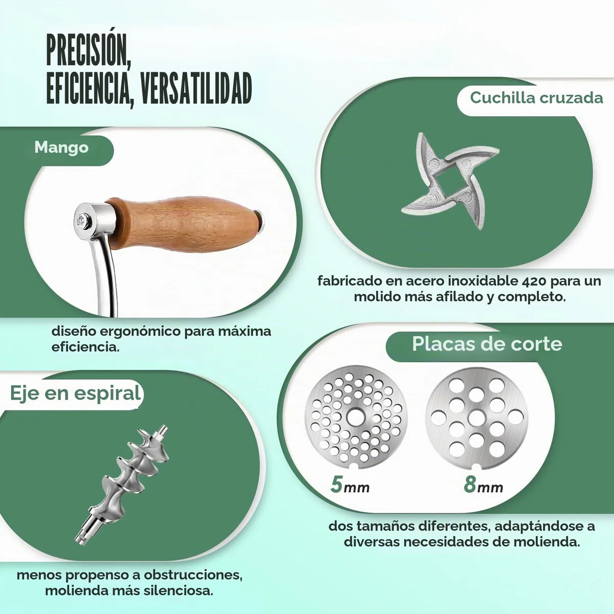 Huanyu Picadora de carne de acero inoxidable con relleno de salchichas y accesorio para galletas, apto para lavavajillas, para carne de vacuno, cerdo y verduras, picadora de carne (n.º 12)
