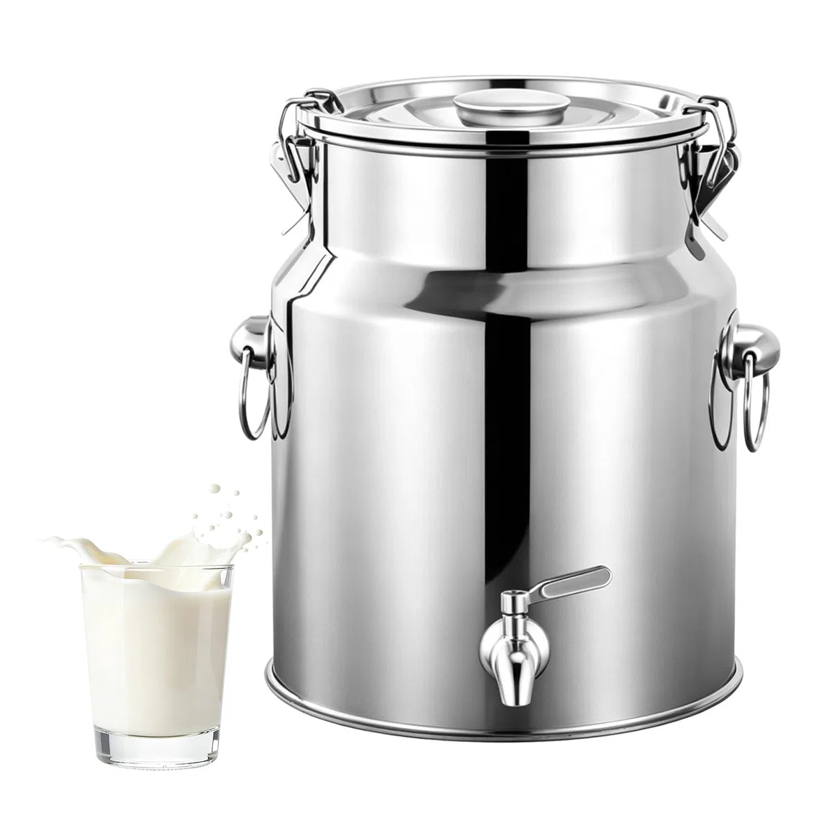 Jarra Leche Acero Inoxidable, Cubo de Vino de 8L con Tapa Sellada, Lata con Grifo de Transporte de Leche para Vino Aceite Líquidos y Sólidos, Jarra de Leches con Sello para Transportar o Almacenar