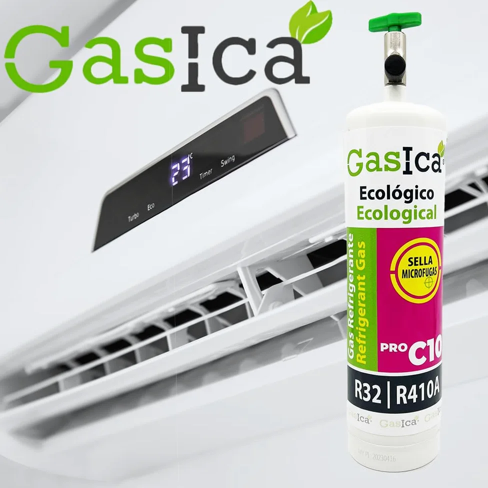 ALL4SALE Envase Gas Refrigerante Ecológico Orgánico Gasica C10 Pro 400gr Peso Neto Compatible con R410A R32 Equivale a 800gr con Válvula Incluida para Aire Acondicionado Split