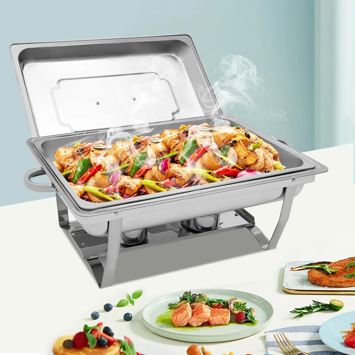 Juego de 9 litros para buffet de platos con práctica tapa, calentador de alimentos, calentador de buffet con patas, recipiente térmico para catering, buffet y fiestas
