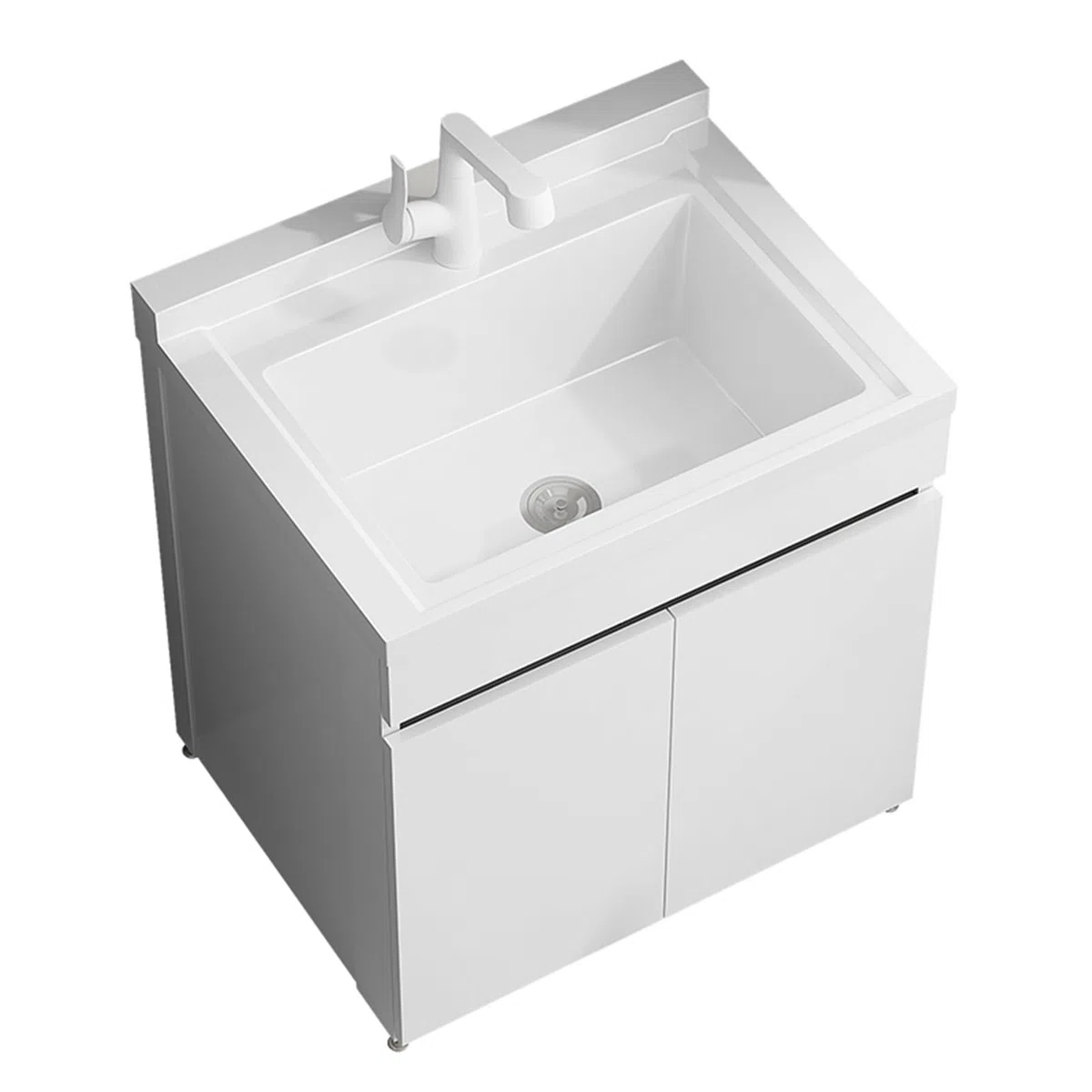 Fregadero de lavandería con armario y grifo extraíble, armario de almacenamiento de baño independiente, con grifo de agua fría y caliente, para lavandería, lavadero, sótano, un color, 60 cm