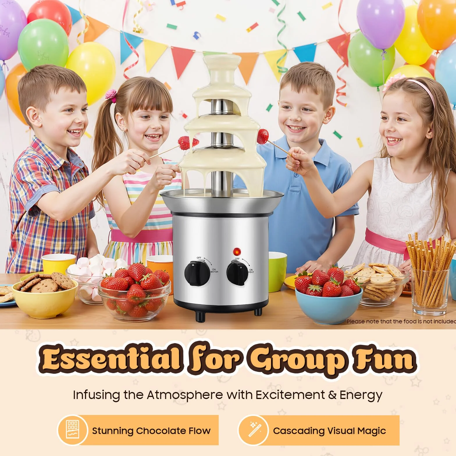 Fuente de chocolate eléctrica de 4 niveles, con función de fusión y función de mantenimiento del calor, acero inoxidable, fondue de chocolate