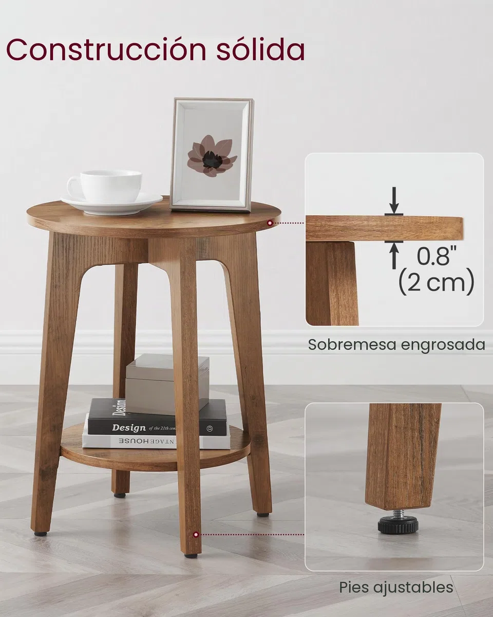 VASAGLE Mesa auxiliar, pequeña mesa redonda con estante inferior, mesita de noche para espacios pequeños, estilo moderno de granja, nogal rústico ULET283T41