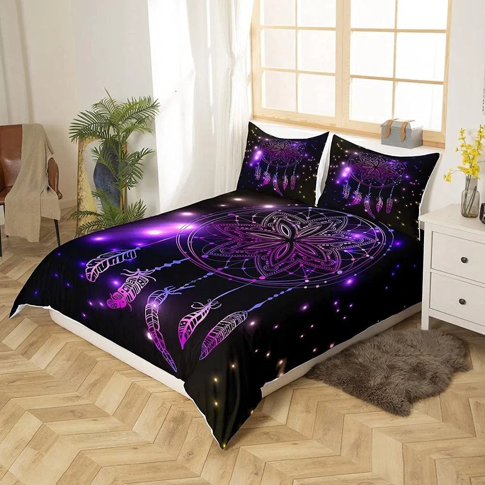 Juego de Funda Nordica de Microfibra 260x240cm con 2 Fundas de Almohada 50x75cm Juveniles Funda Edredón Colchas Estampada Ropa Cama Suave Transpirable (Atrapasueños Morado)