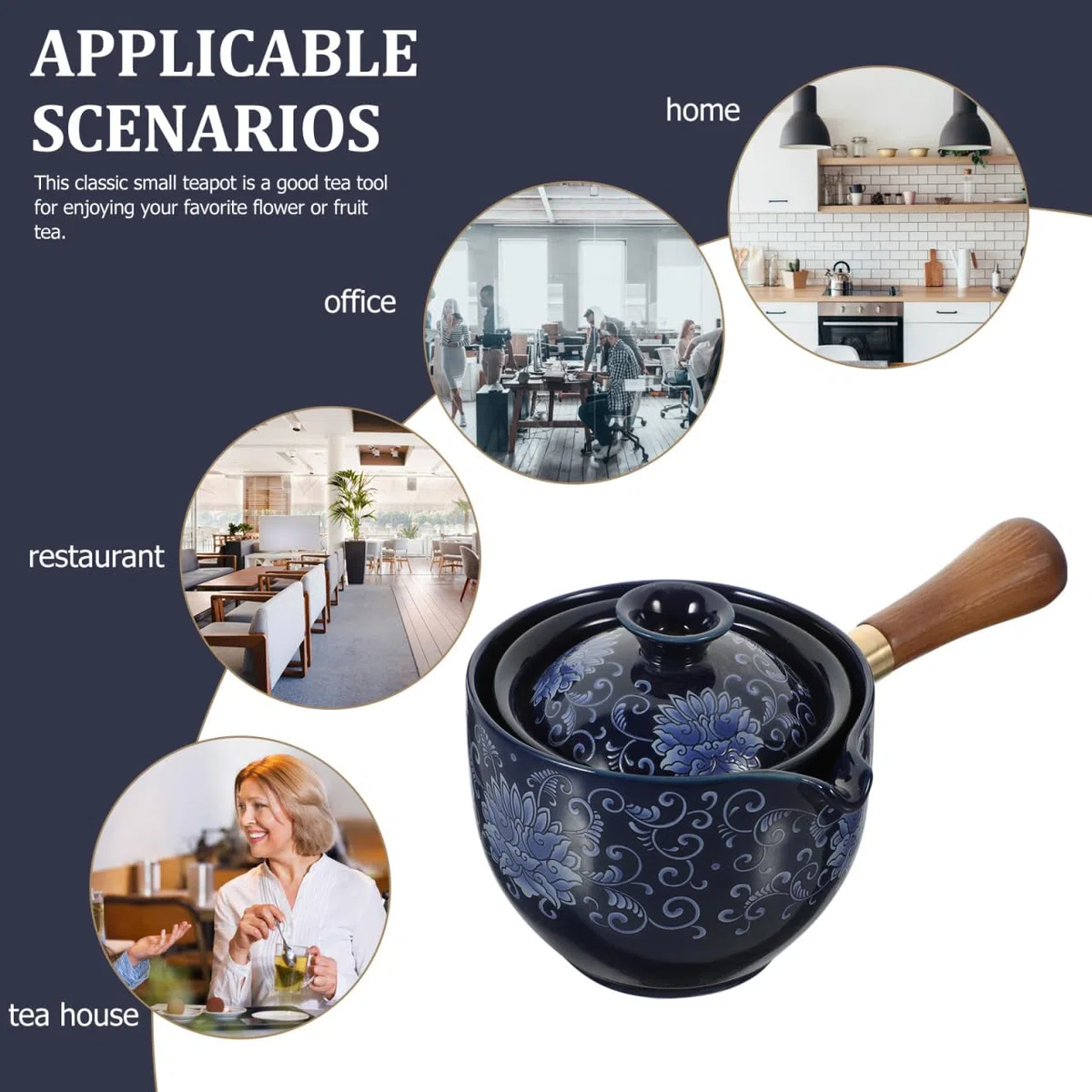 Amosfun Tetera Porcelana China Giratoria Con Asa Lateral Para Té Individual Dispensador De Té De Cerámica Resistente Al Calor Ideal Para Uso En Oficina Y Hogar 6.69X4.33X3.93 Pulgadas