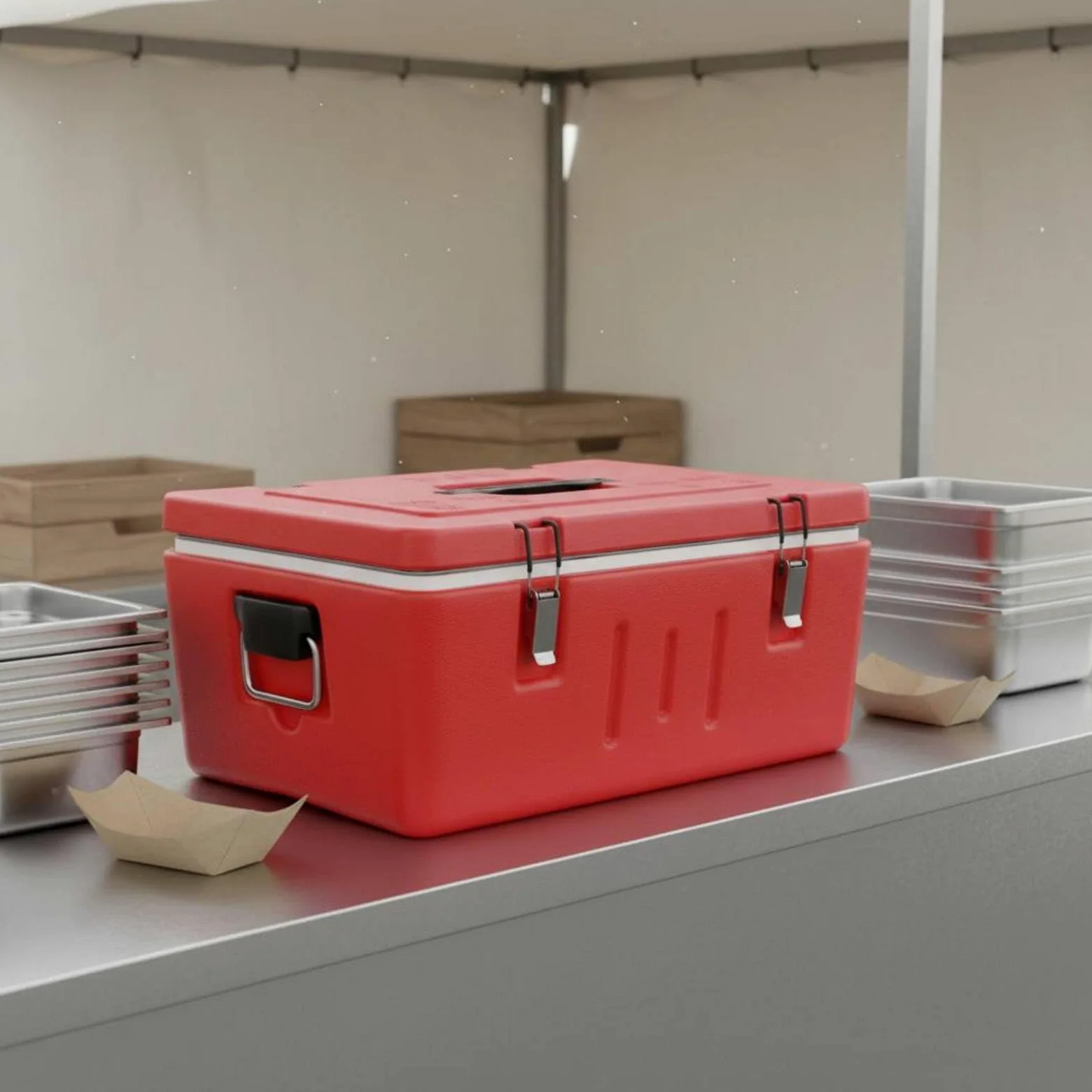 Contenedor Térmico de Comidas con Mango Lateral Robusto Caja Isotérmica Portaalimentos Portacomidas Materiales Acero Inoxidable y PP Adecuado para, Removable 4 Grids