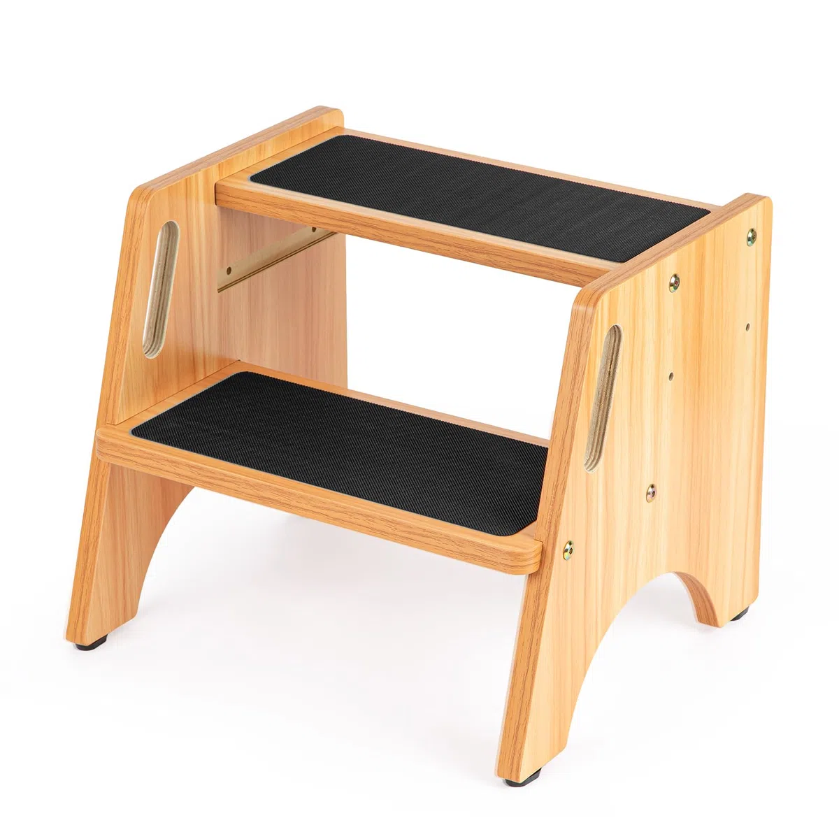 StrongTek Taburete 2 Escalones Ajustables de Madera | Escalera resistente de madera con 2 peldaños regulables en altura y bordes antideslizantes para uso familiar