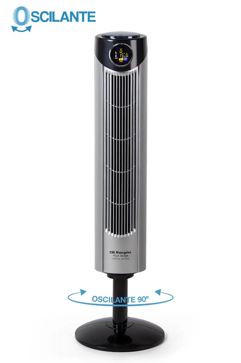 Orbegozo TWM 1015 - Ventilador de torre iónico, mando a distancia, 3 modos de ventilación, display digital, función temporizador, 3 velocidades, silencioso, rotación 80ºC, 45 W, gris/negro
