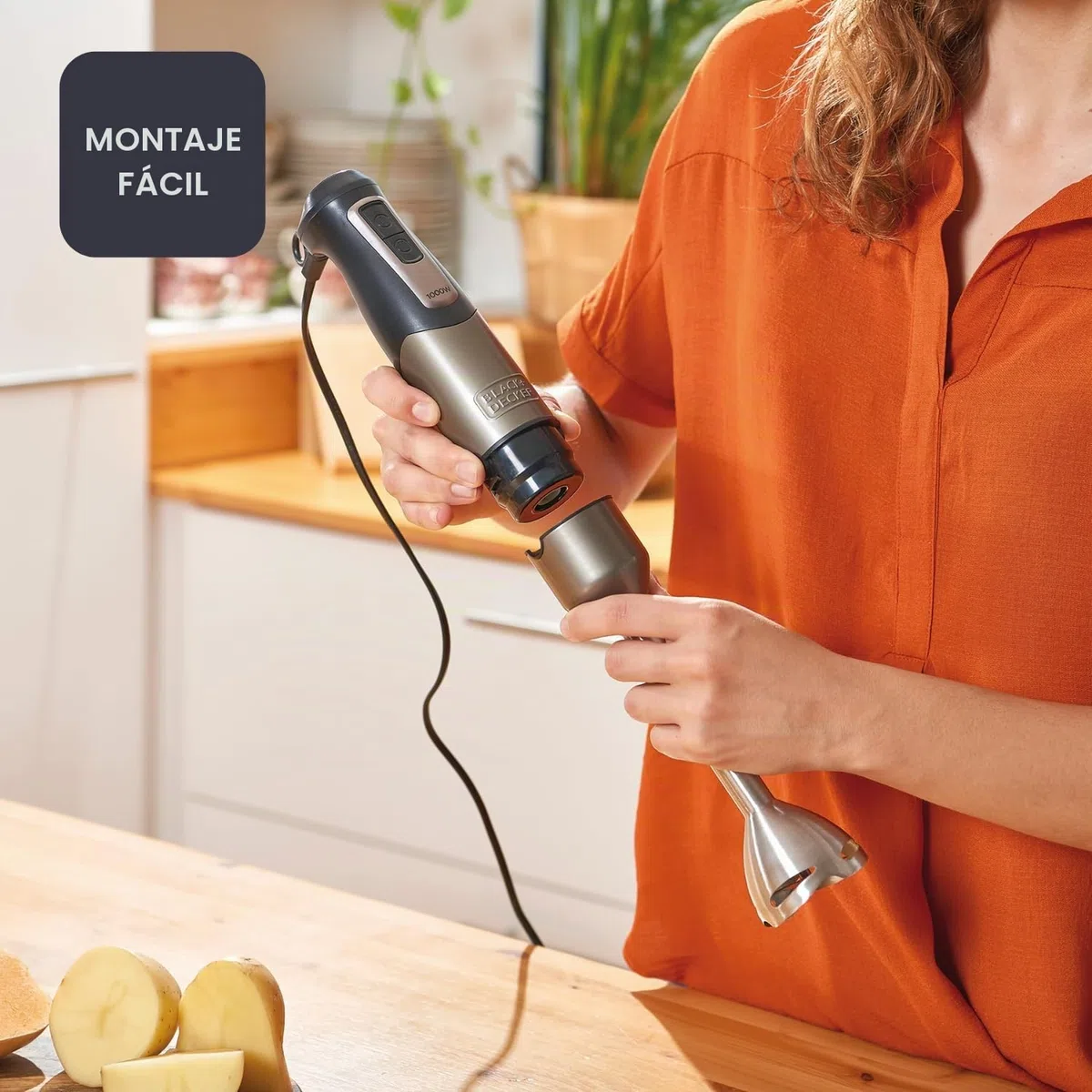 BLACK+DECKER BXHBA1000E - Batidora de mano eléctrica multifunción 3 en 1 | 1000W | 20 velocidades + Turbo | Antisalpicaduras | Vaso medidor | Bol picador | Varilla batidora | Negro e inox antihuellas